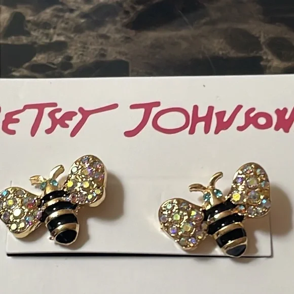 Betsy Johnson Bee Rhinestone Stud Earrings - Picture 11 of 12